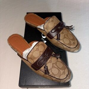 Coach Signature Canvas Tassel Mules - Brown